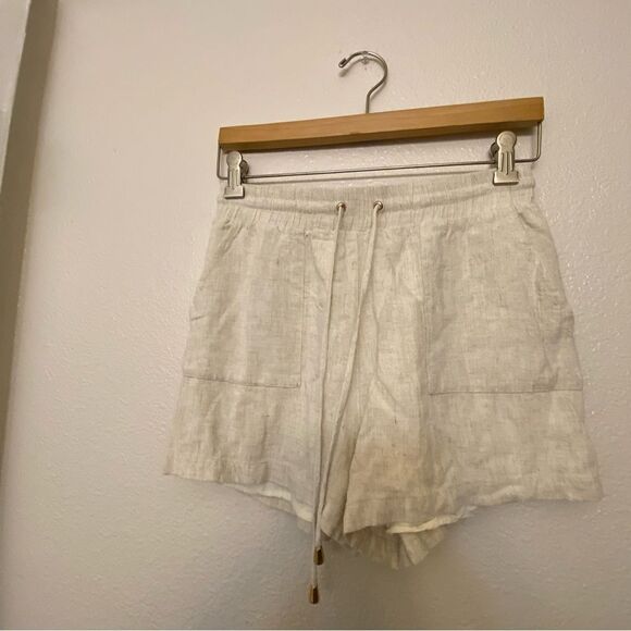 Allie Rose White ivory hi rise Elastic pull on coastal beachy shorts linen S - Picture 2 of 13